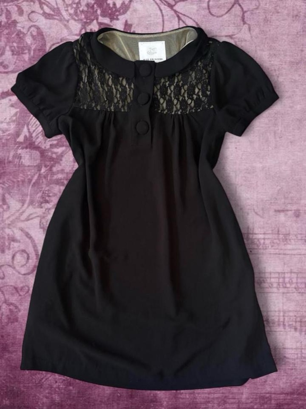 Biz Princess Black Lace Button Up Peter Pan Collar Babydoll dress ~ Size M